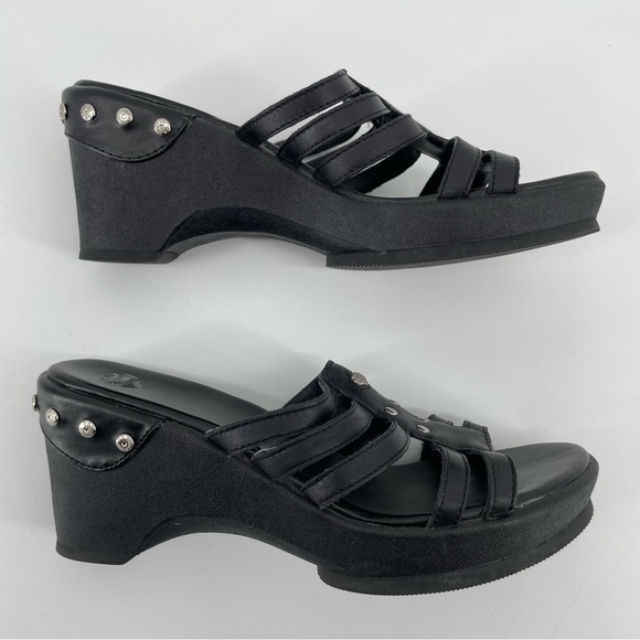 Harley Davidson Womens Wedge Sandals Black Leather Studded Strappy Clog 7M - Picture 8 of 8